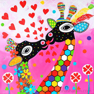 Canvas Wall Art - Blowing Kisses - Giraffe