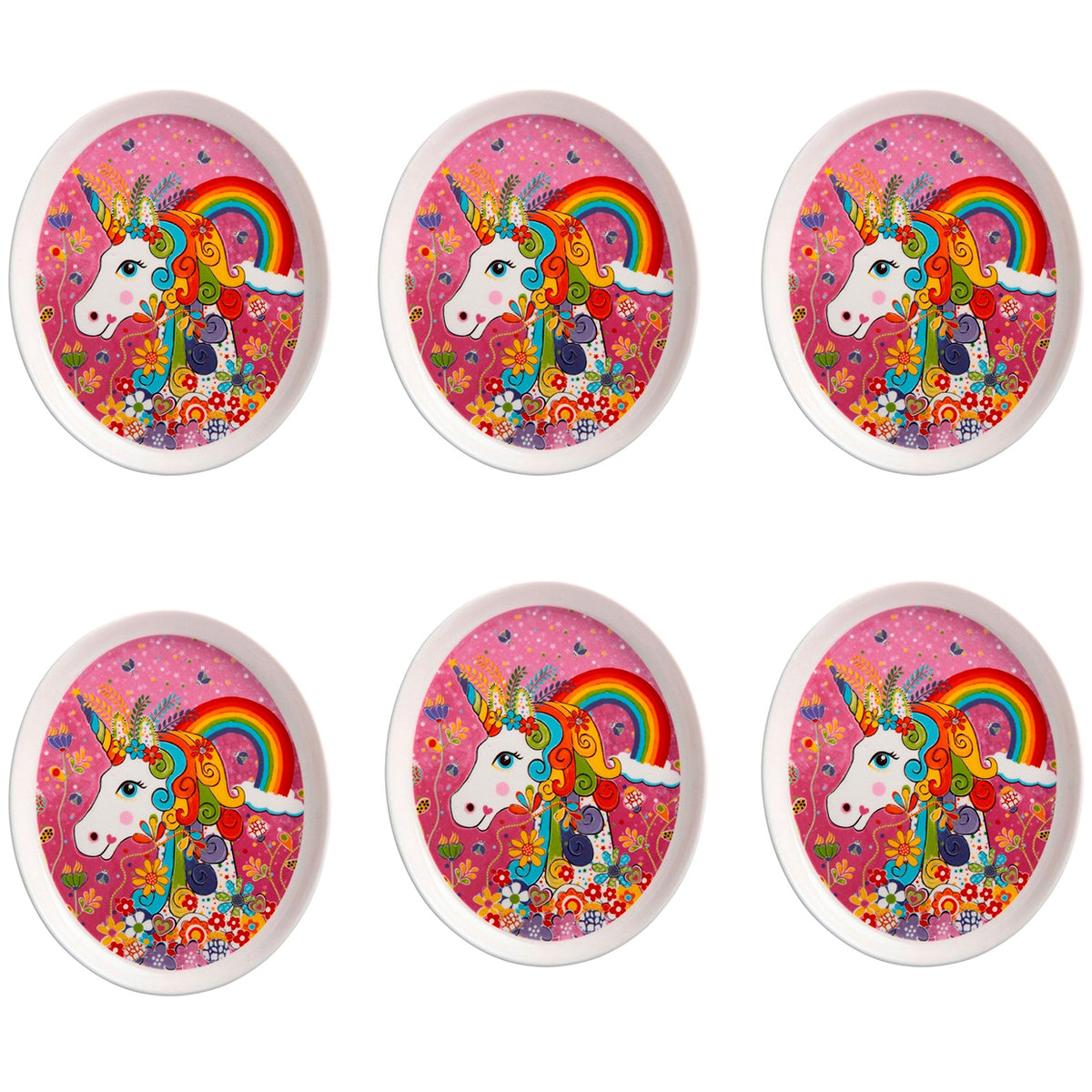 6 Rainbow Unicorn Plates