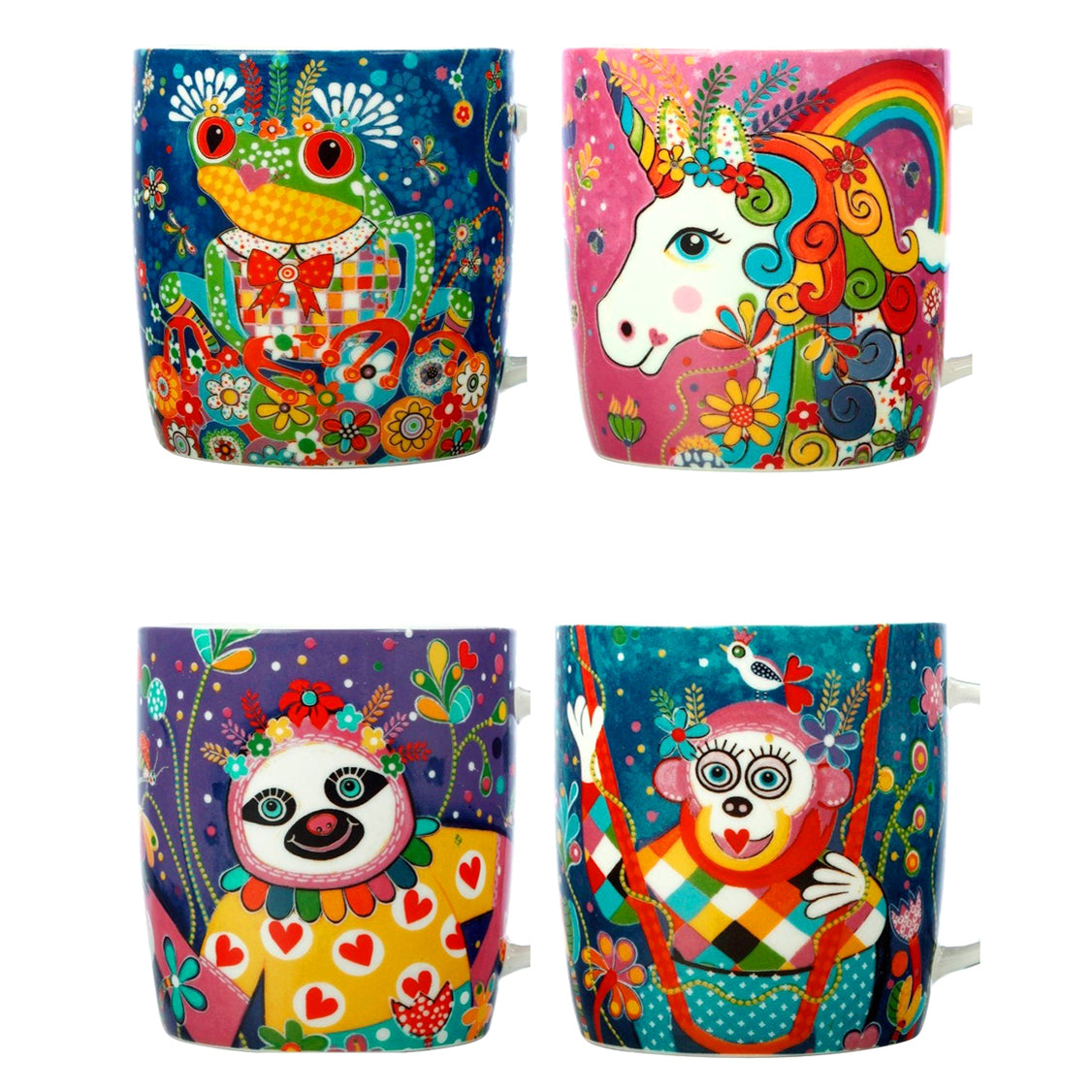 4 Rainbow Jungle Animal Mugs