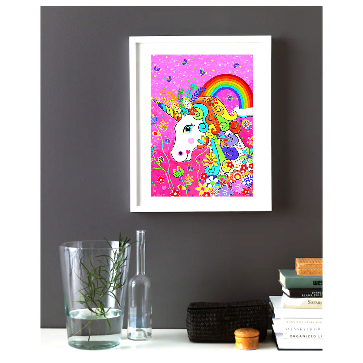 Wall Art Framed Print Rainbow Unicorn 1